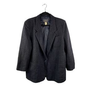 80s Vintage Epitome Women's Size 14 Navy Blue Fleck Wool Blazer Jacket VTG